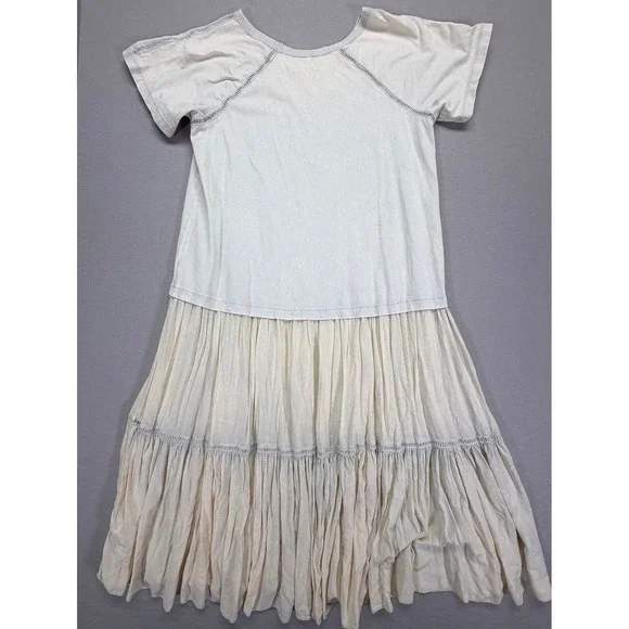 Free People Tiered Midi Dress Cream Beige Raglan Sleeve Boho Size M - Picture 9 of 10